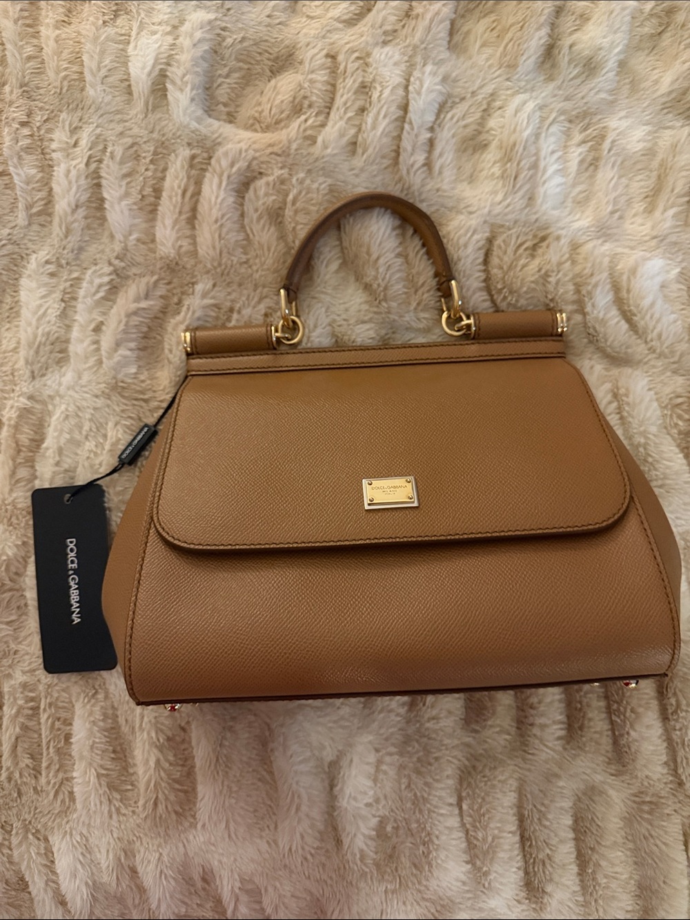 Dolce & Gabbana Brown Leather Top-Handle Bag with Gold Hardware